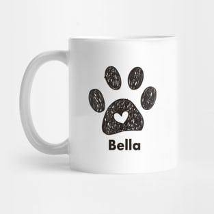 Bella name made of hand drawn paw prints Mug